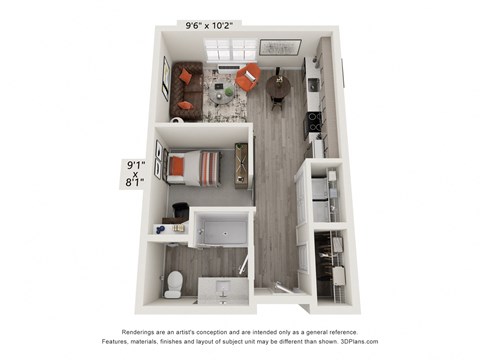 Floor plan for studio, 1 bath, 474 sqft